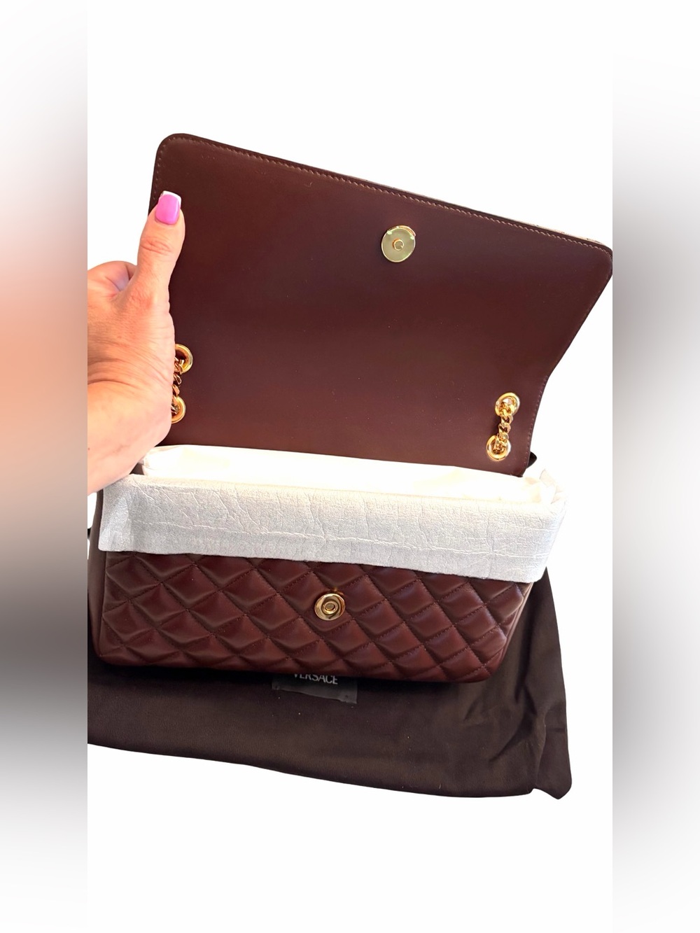 Versace La Medusa Brown Quilted Lambskin Leather Medium Crossbody Shoulder Bag - Picture 11 of 16